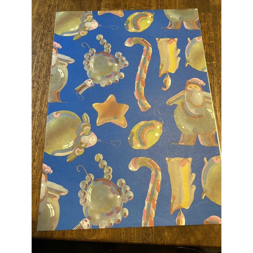 Vintage Christmas Gift Wrapping Paper Blown Glass Ornaments 26”x32” PLUS EXTRA
